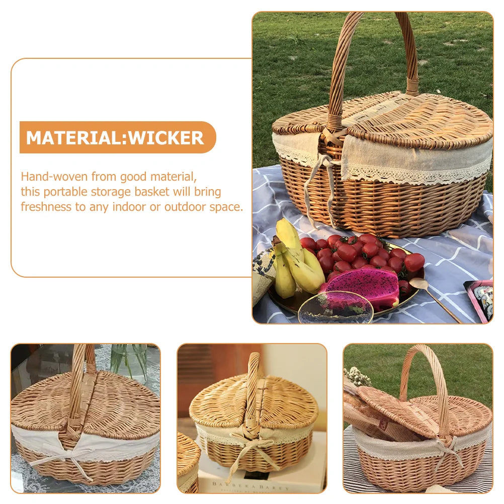 Lidded Wicker Picnic Basket