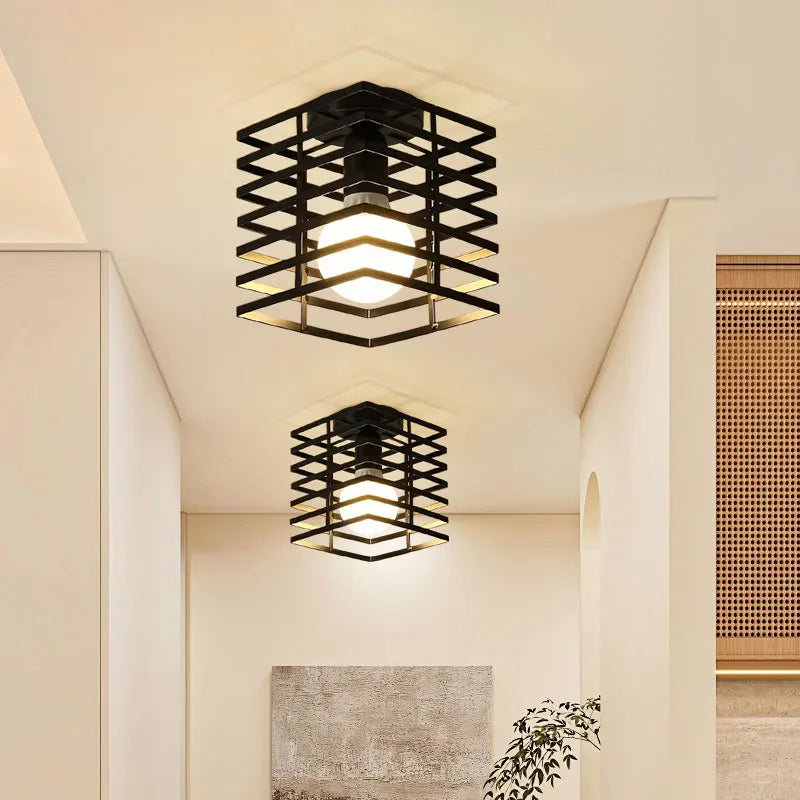 Vintage Black Metal Cage Ceiling Light