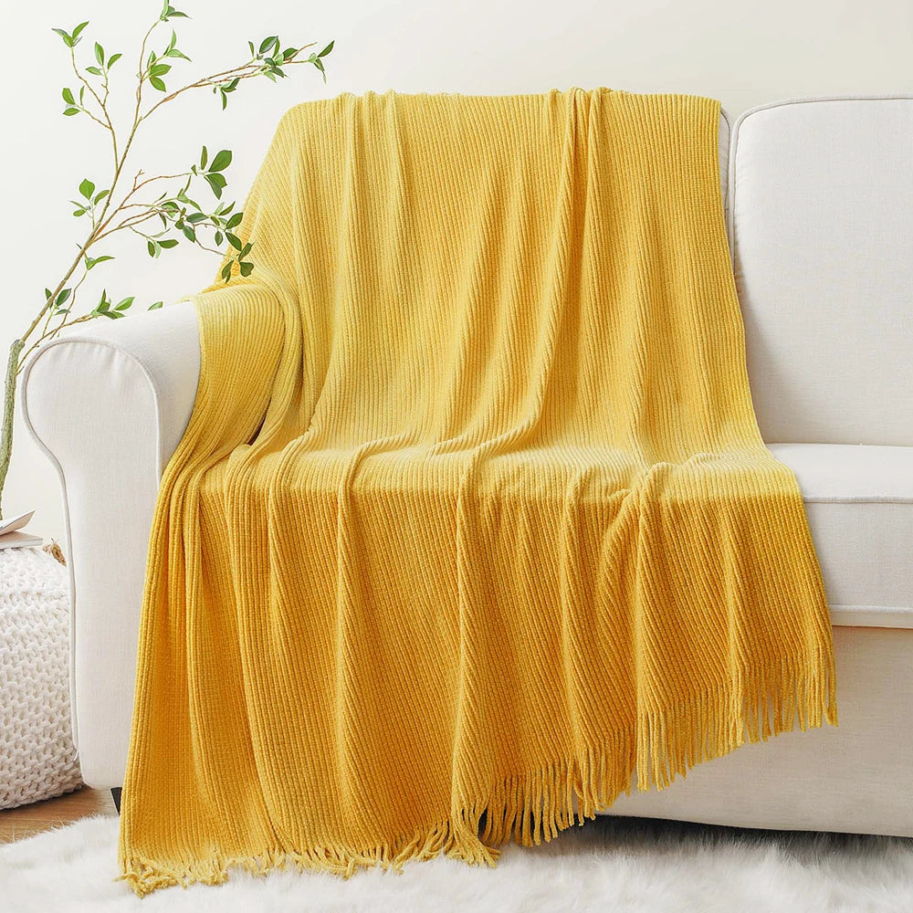 Chenille Knit Plaid Throw Blanket