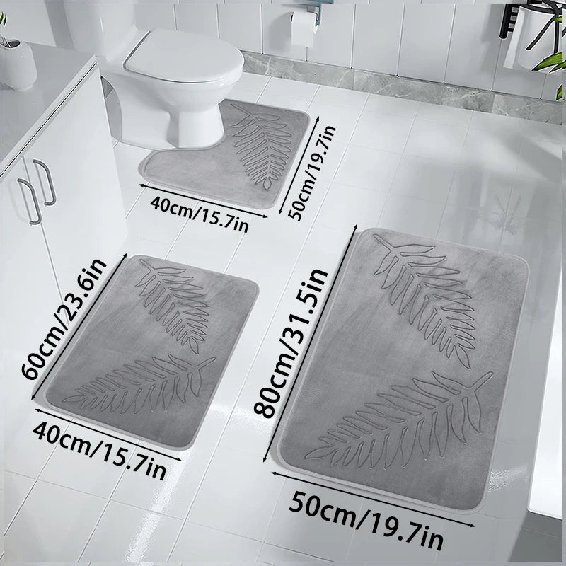 3PCS Set Bath Mats Nonslip Soft Quick Dry Bathroom Soft Rugs Water