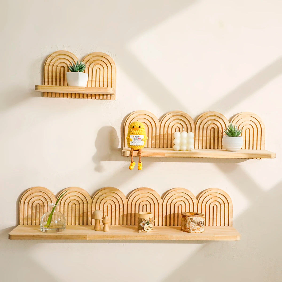Boho Geometric Wooden Wall Shelf