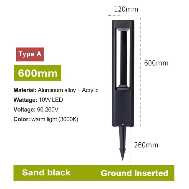 Outdoor LED Bollard Landscape Light Black Garden Pathway Lighting
