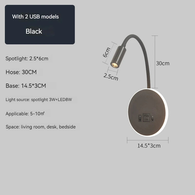 Gooseneck Reading Wall Lamp with USB