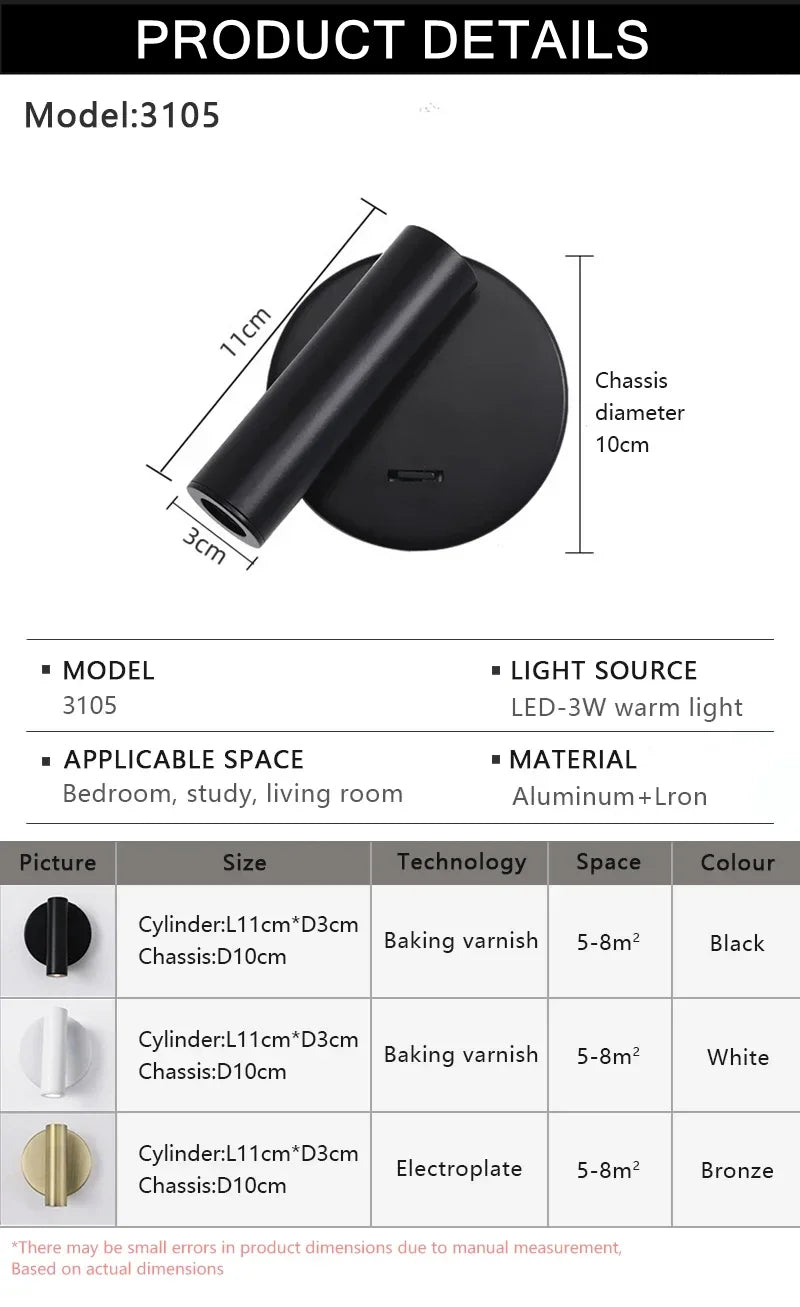 Modern LED Wall lights Rotatable Adjustable Reading Lights Bedroom