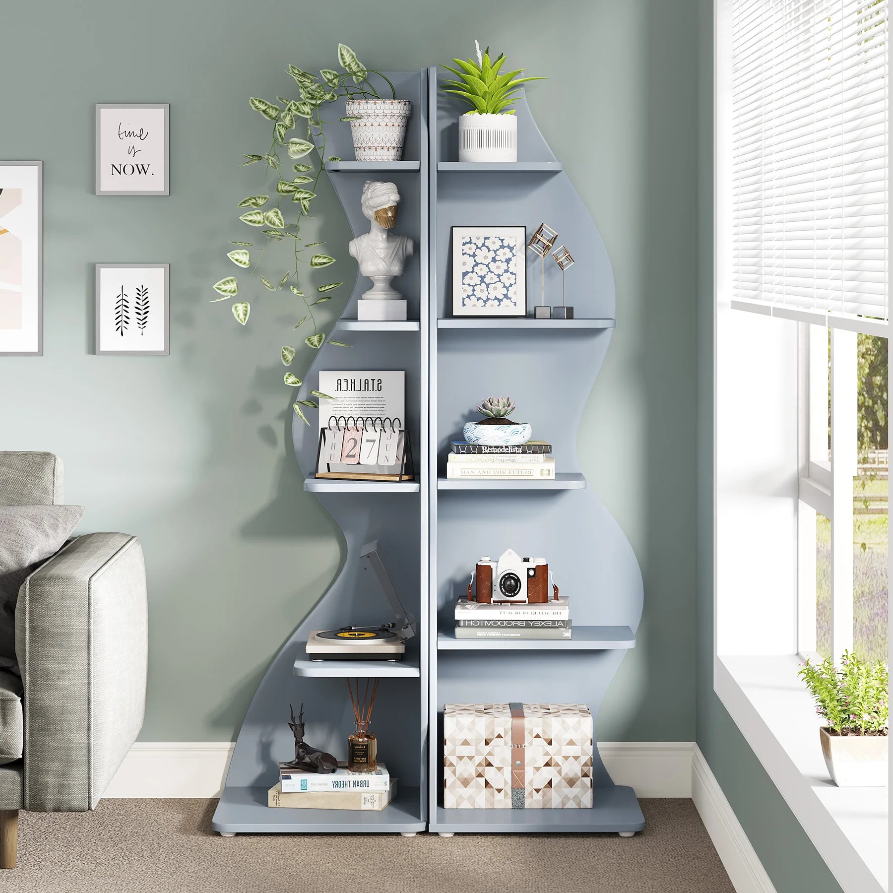 Five Tier Wavy Corner Bookshelf