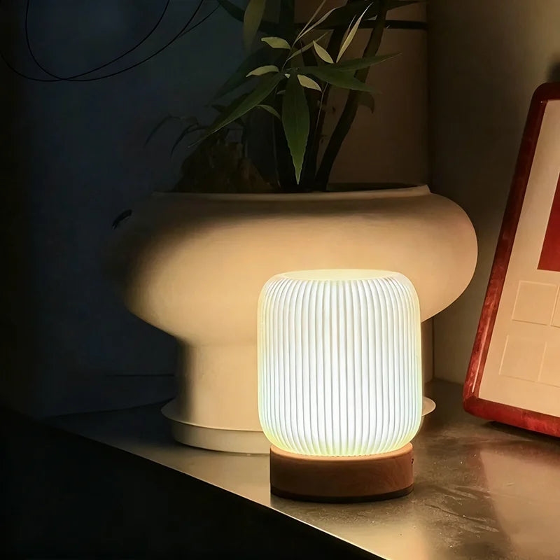 Wood Grain Touch Bedside Night Lamp