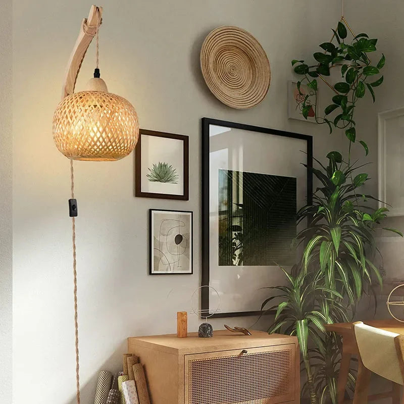 Bamboo Lantern Woven Wall Lamp