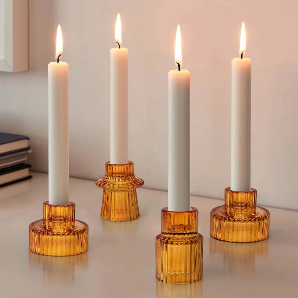 Ribbed Glass Taper Candle Holders