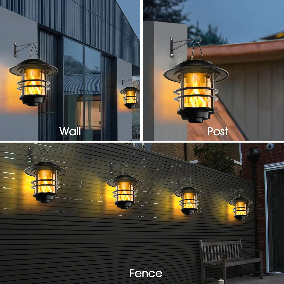 1pcs Solar Hanging Lantern Outdoor Flickering Flames Waterproof Heavy