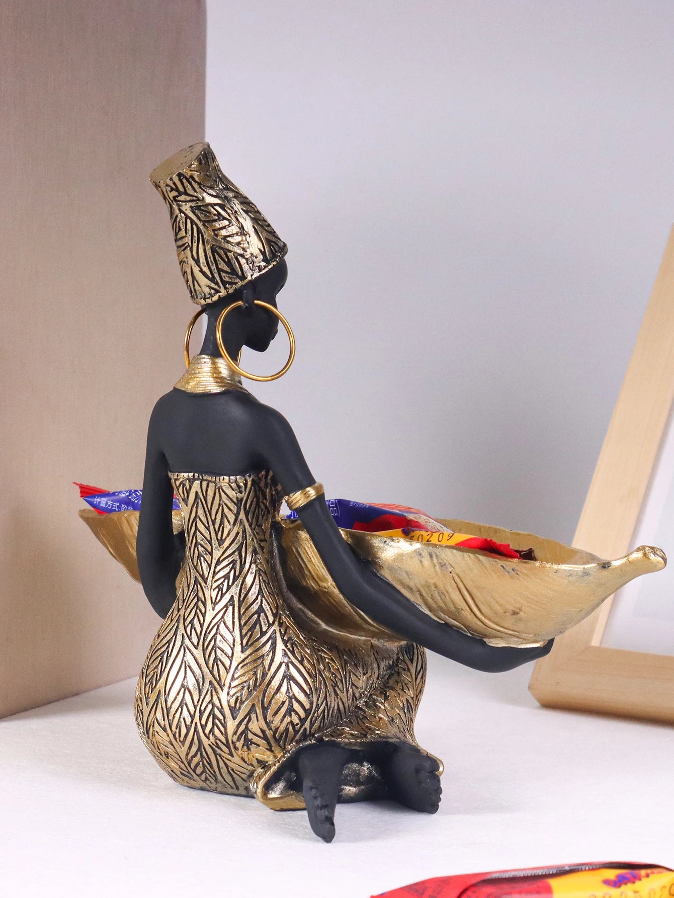 African Woman Resin Bowl Sculpture