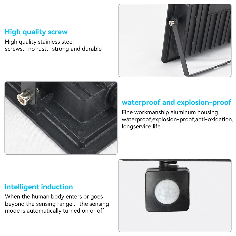 LED PIR Motion Sensor Floodlight Outdoor Wall Light White Light 100W
