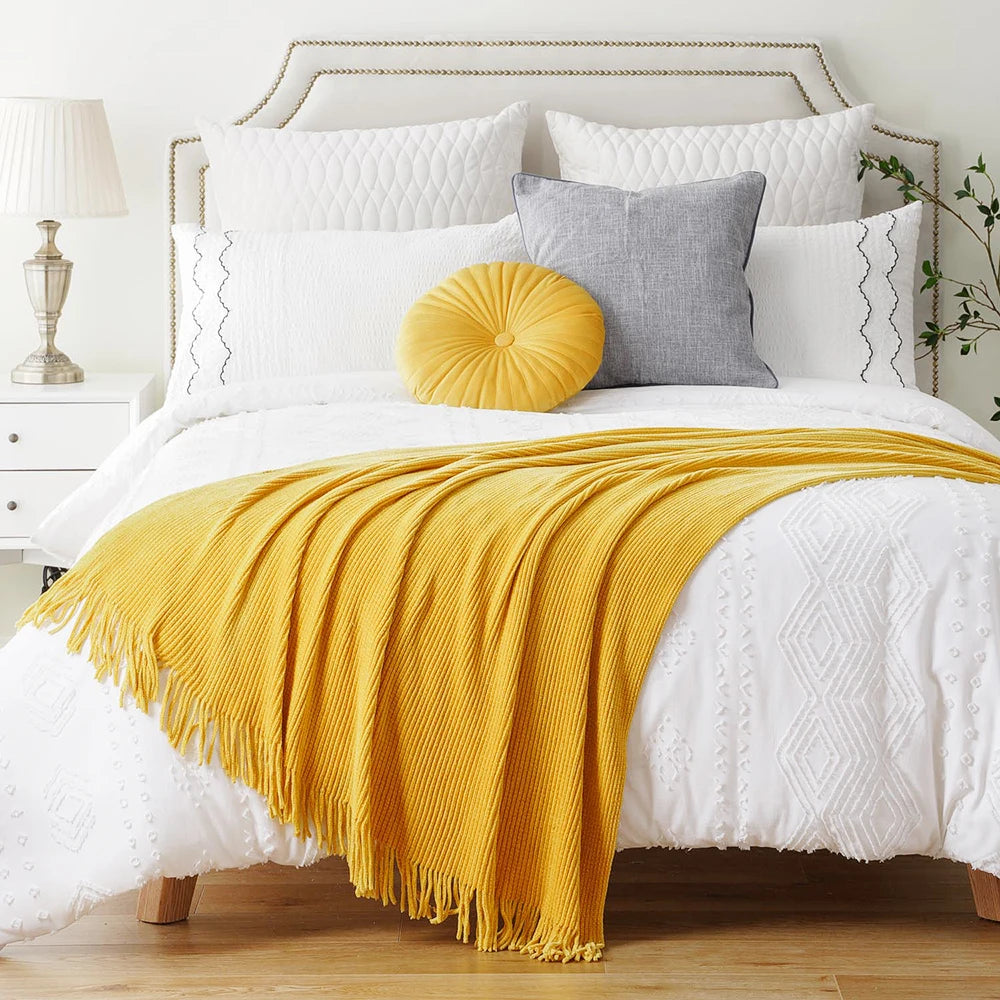 Chenille Knit Plaid Throw Blanket