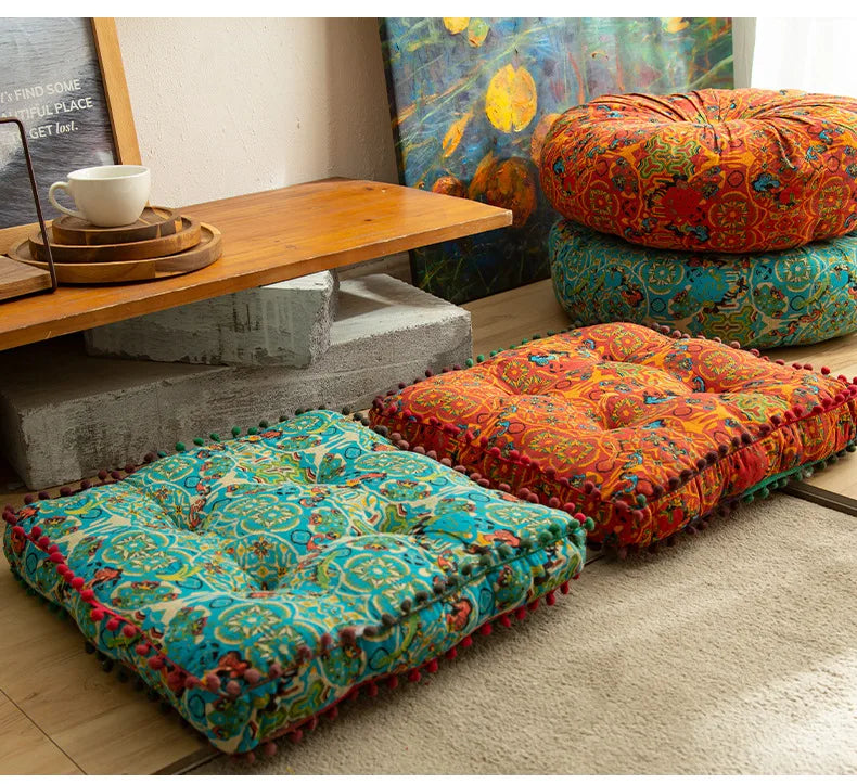 Bohemian Style Thickened Cotton Linen Cushion for Ground Lazy People with Moroccan Window Tatami Mat Pillow Puff Cushion That