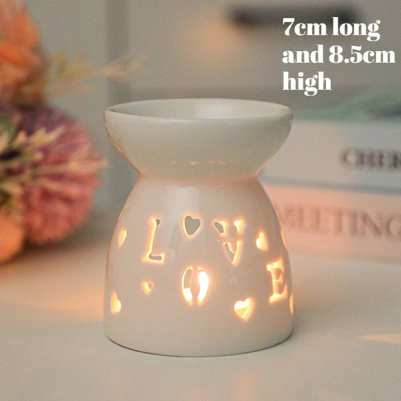 White Ceramic Essential Oil Burner with Hollow Cutwork