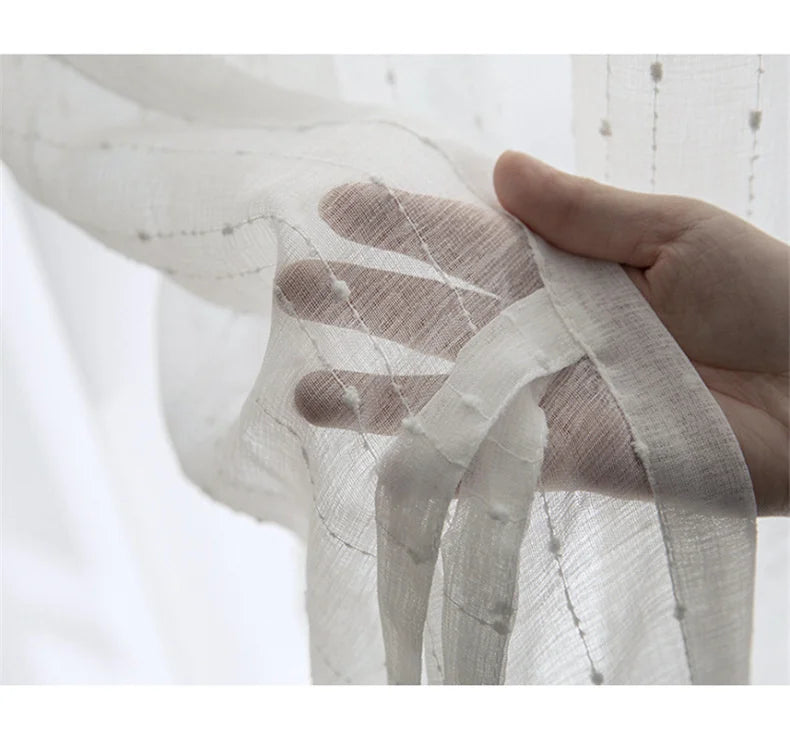 White Jacquard Window Screens Stripe Embroidered Curtains Tulle