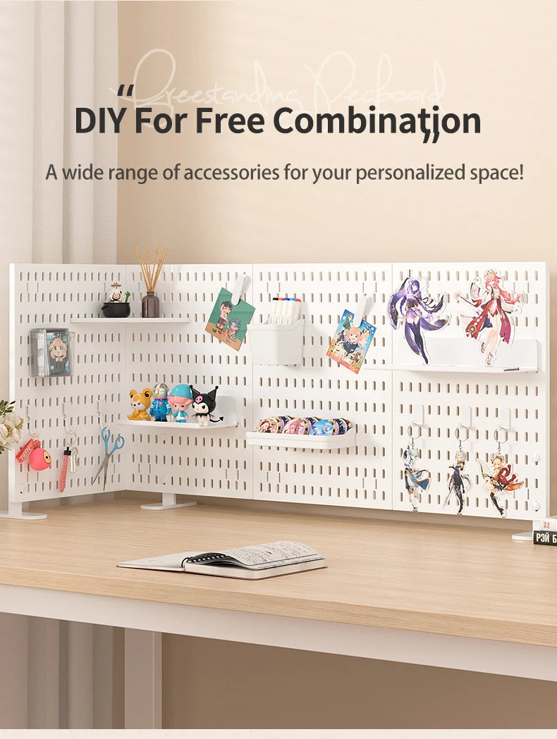 Home & Office Desktop Pegboard: Height-Adjustable Standing Storage Rack for Supplies, Also for Decorative Figurine Display
