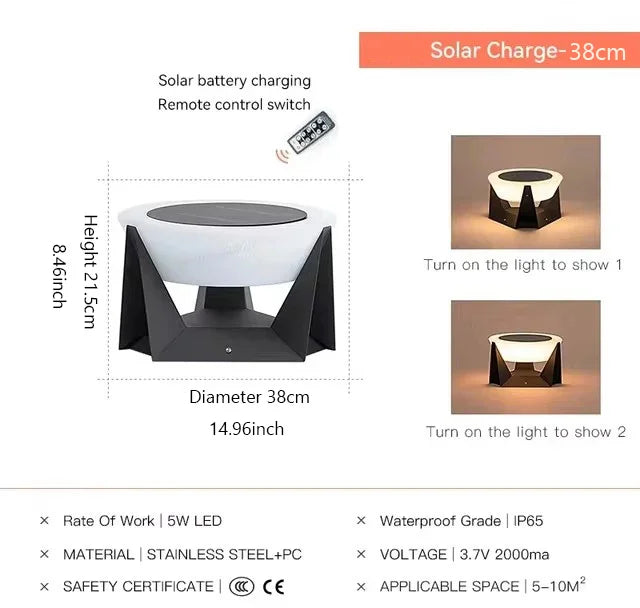 Solar Post Light Outdoor Column Pillar Light 3000K IP65 Garden