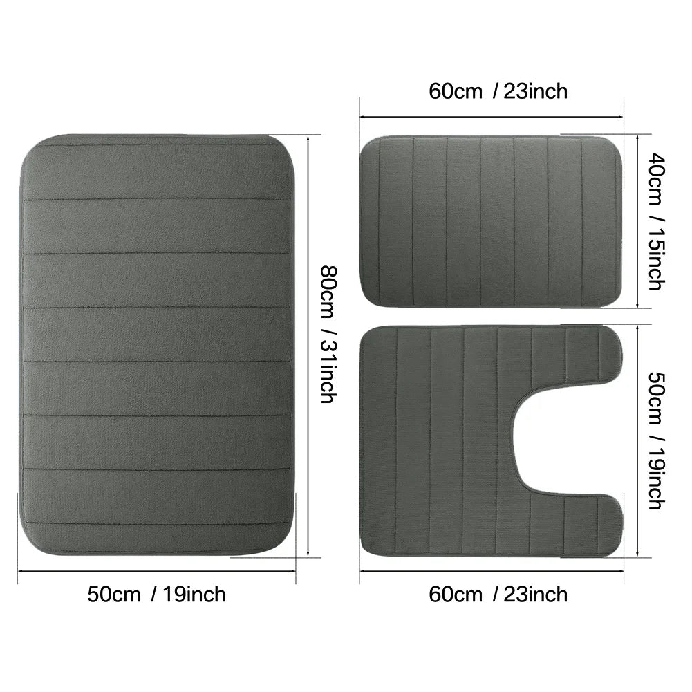 Velvet Memory Foam Bathroom Rug Set Of 3 Water Absorption Non Slip