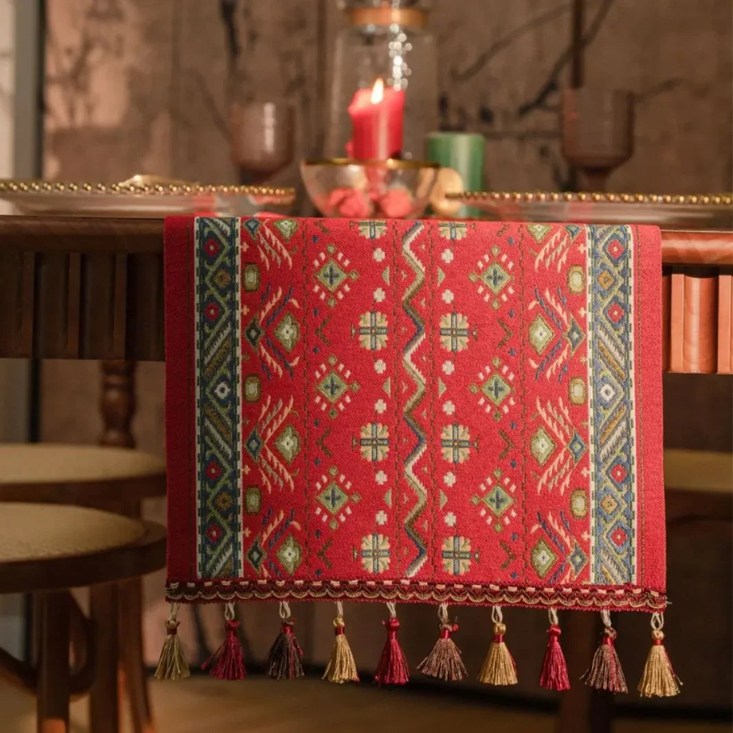 Plant Flower Table Runner with Tassels Jacquard Living Room Cabinet