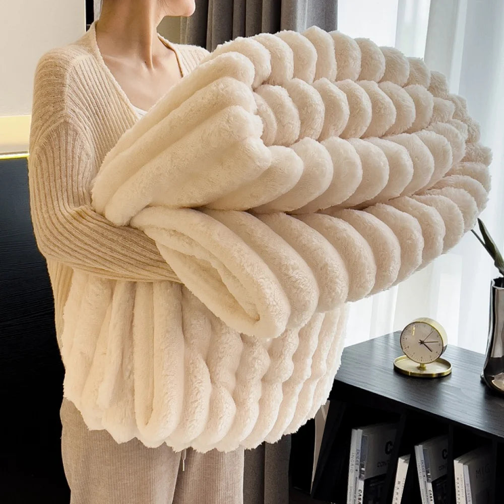 Striped Fluffy Throw Blanket