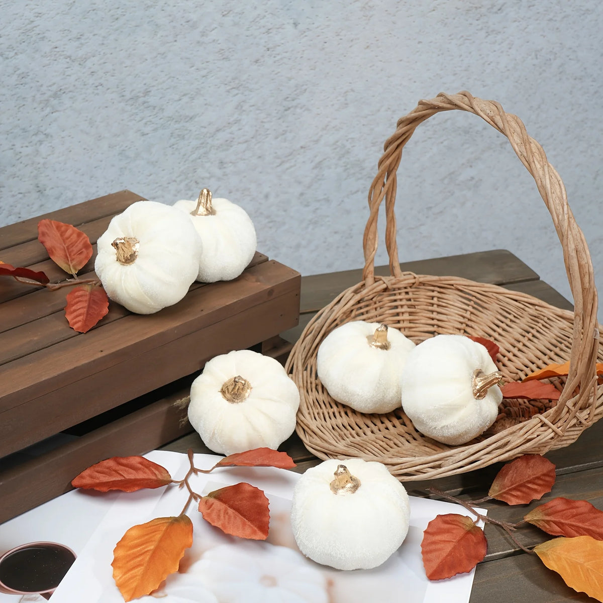 White Artificial Pumpkins, Set of 6