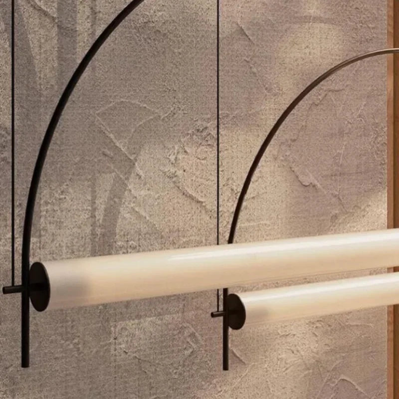 Black Arc Linear LED Pendant, Curved Sculptural Light