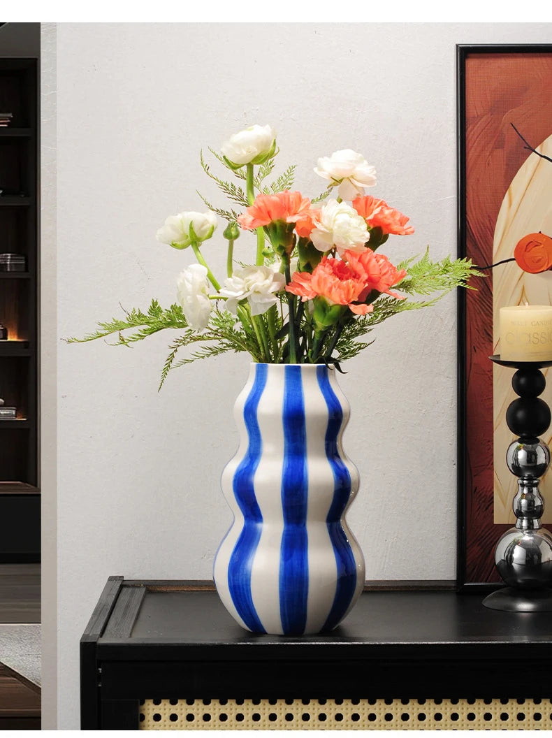 Colorful Striped Ceramic Vase and Plant Pot