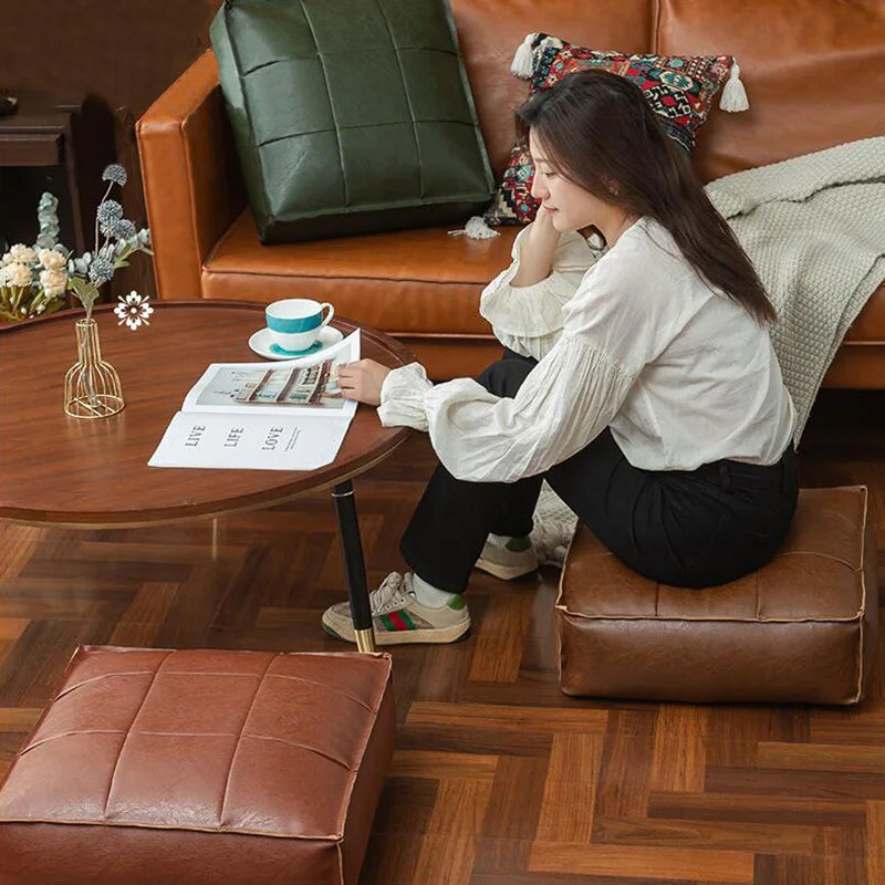Moroccan Leather Floor Cushion Cover