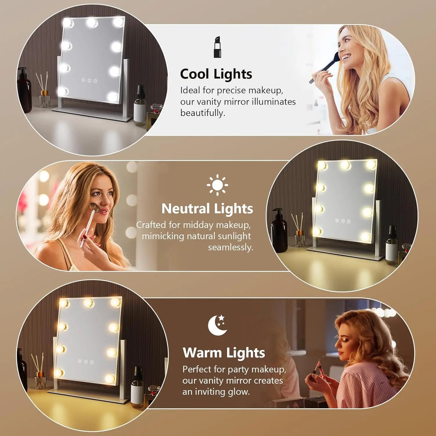 Hollywood Vanity Mirror with 9 LED Bulbs, 360 Rotating
