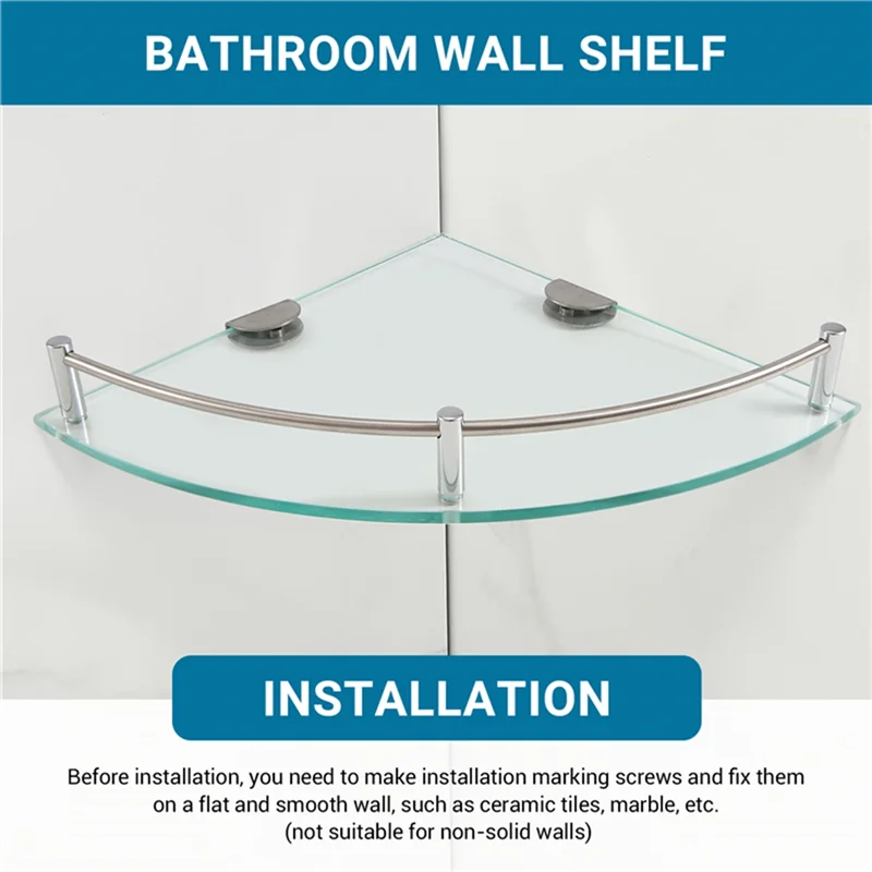 B97A-Bathroom Shelves, Bathroom Glass Corner Shelf Triangle Wall Mounted ,Tempered Glass Shelf For Storing Shower Gel/Soap