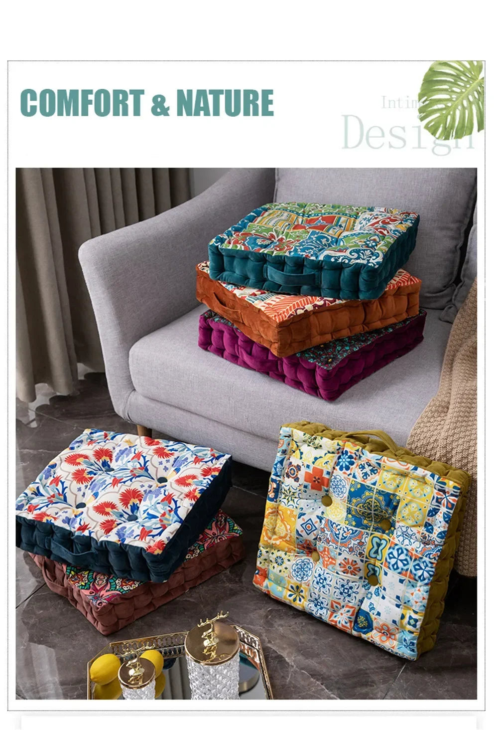 Bohemian Cushion Mandala Floor Seat Cushion Square Seat Velvet Yoga Pillow Japanese Tatami Mat for Reading Nook Party Decoration