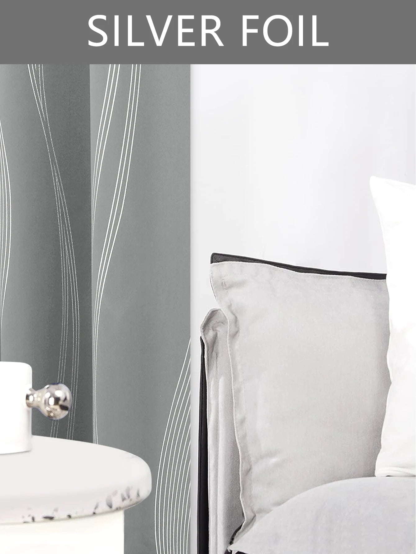 1pc High Precision Silver Embossed Wave Pattern Blackout Curtains