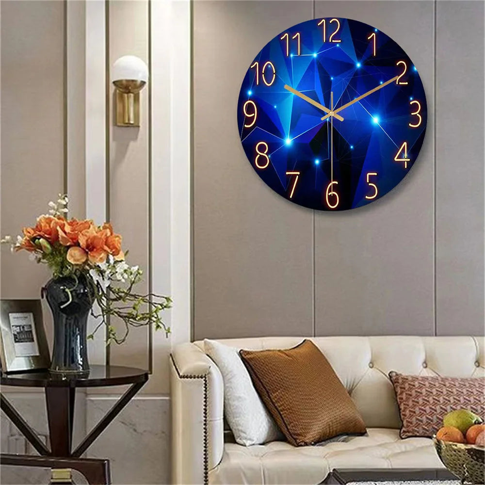 12inch Wall Clock Geometric Dark Blue Tempered Glass Silent