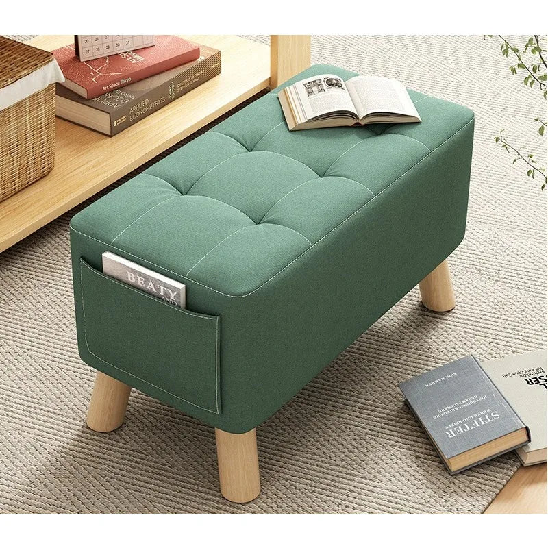 Solid Wood Shoe Changing Stool with Backrest