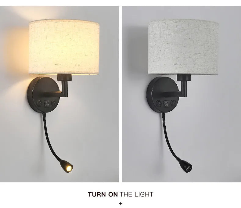 Fabric Shade Wall Lamp With Reading Light