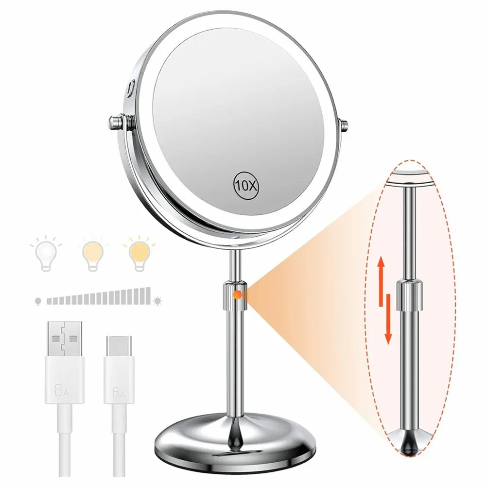 8 Inch 10X Magnifying Makeup Mirror with 3 Color Light