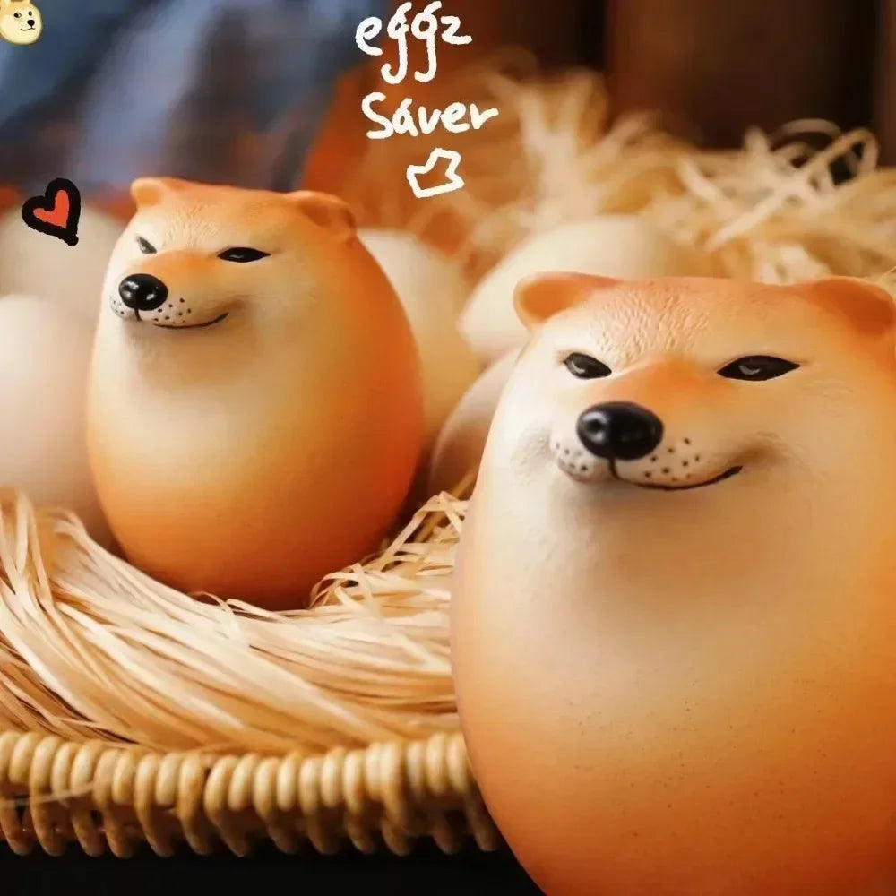 Cute Shiba Inu Egg Figurine Realistic Dog Statue Desktop