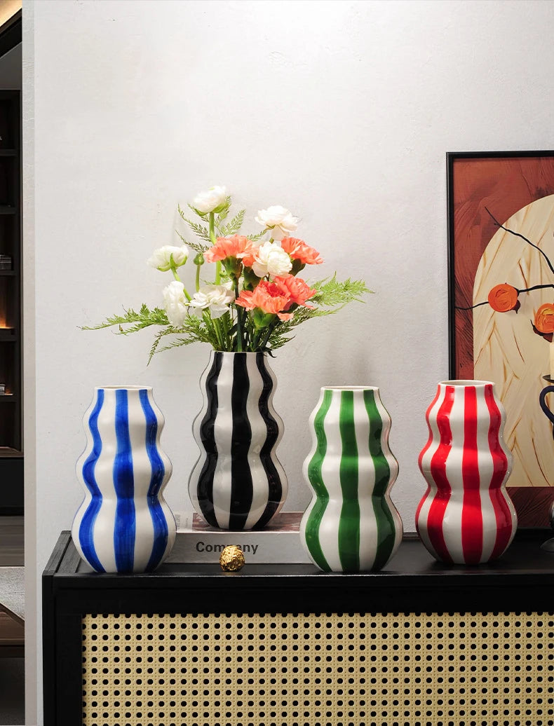 Colorful Striped Ceramic Vase and Plant Pot
