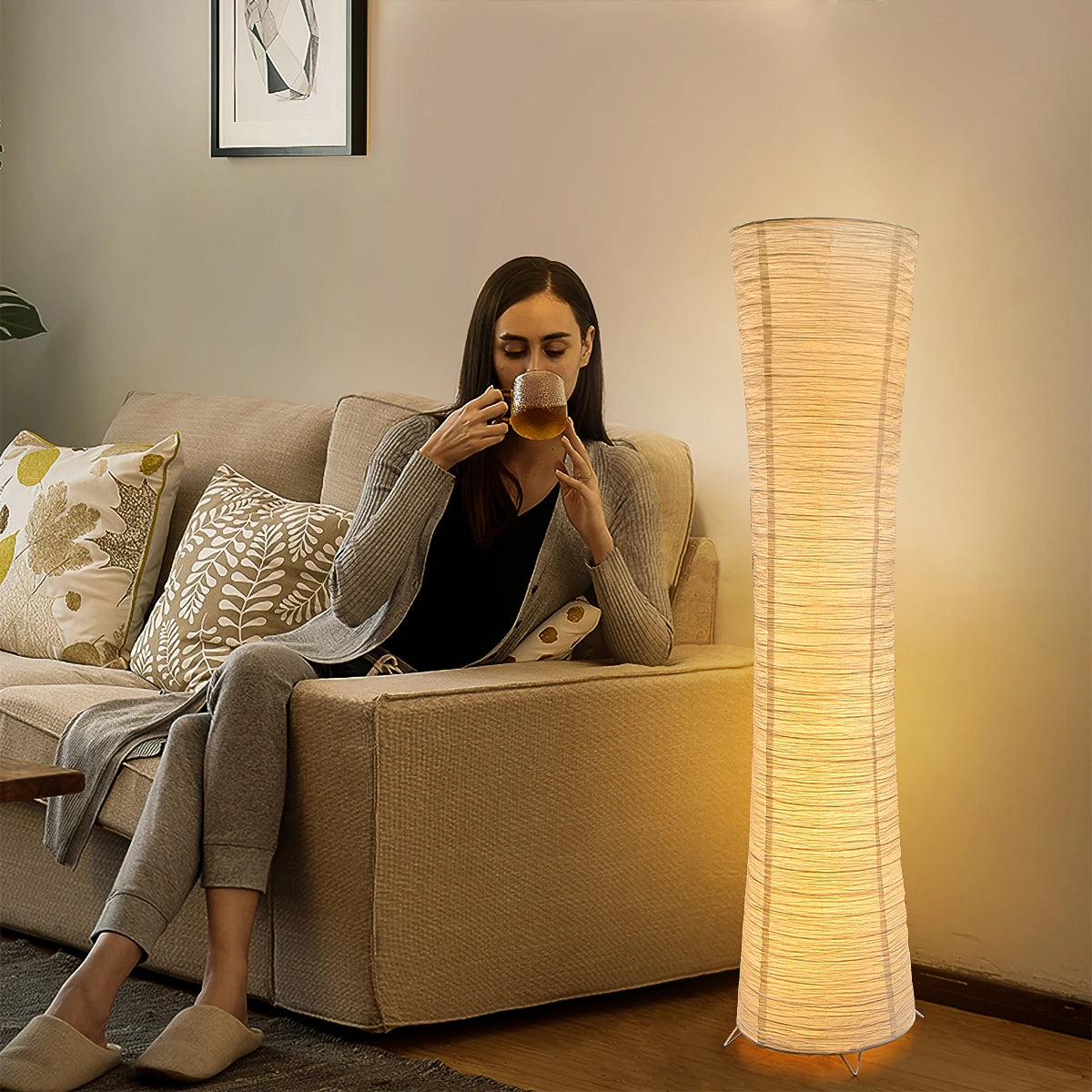 Tricolor Paper Cylinder Floor Lamp