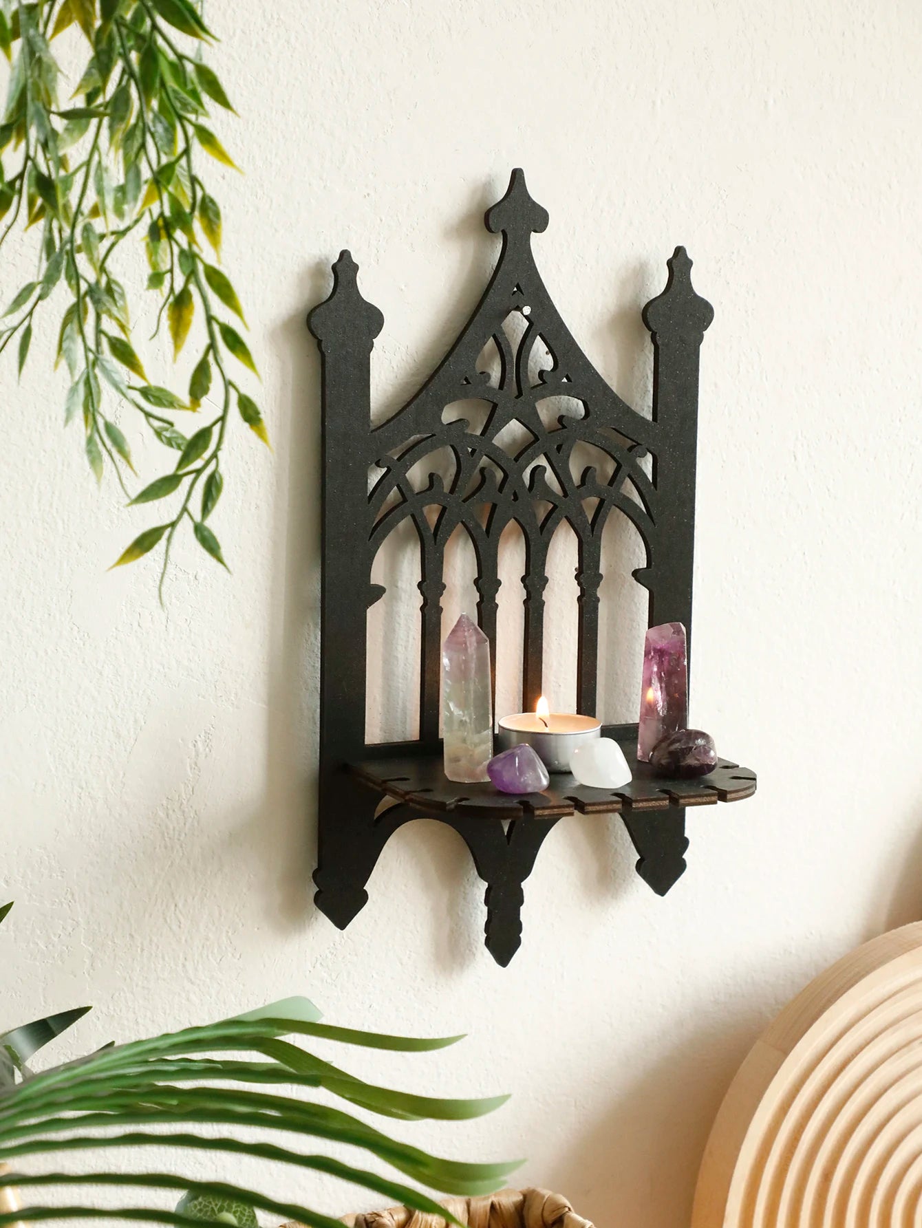 Black Gothic Wooden Wall Shelf