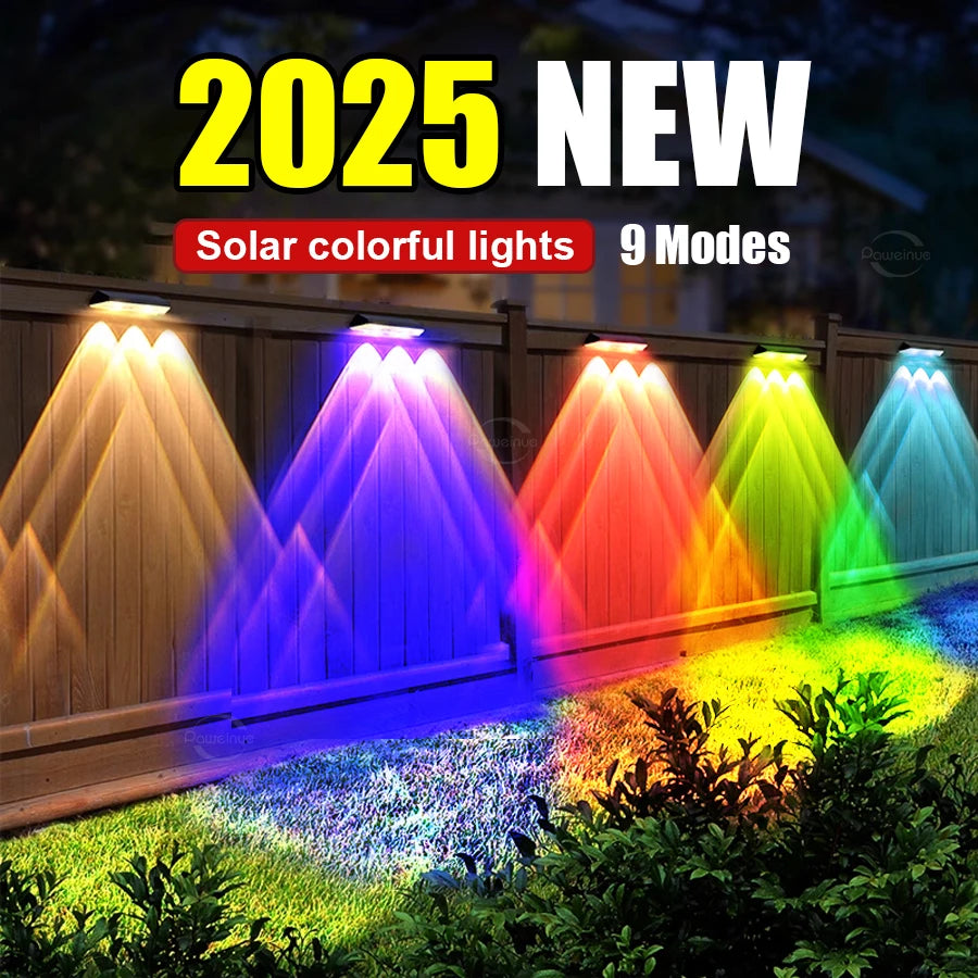 2 Pack Colorful Solar Wall Lights 3 LED Solar Fence Lights Outdoor