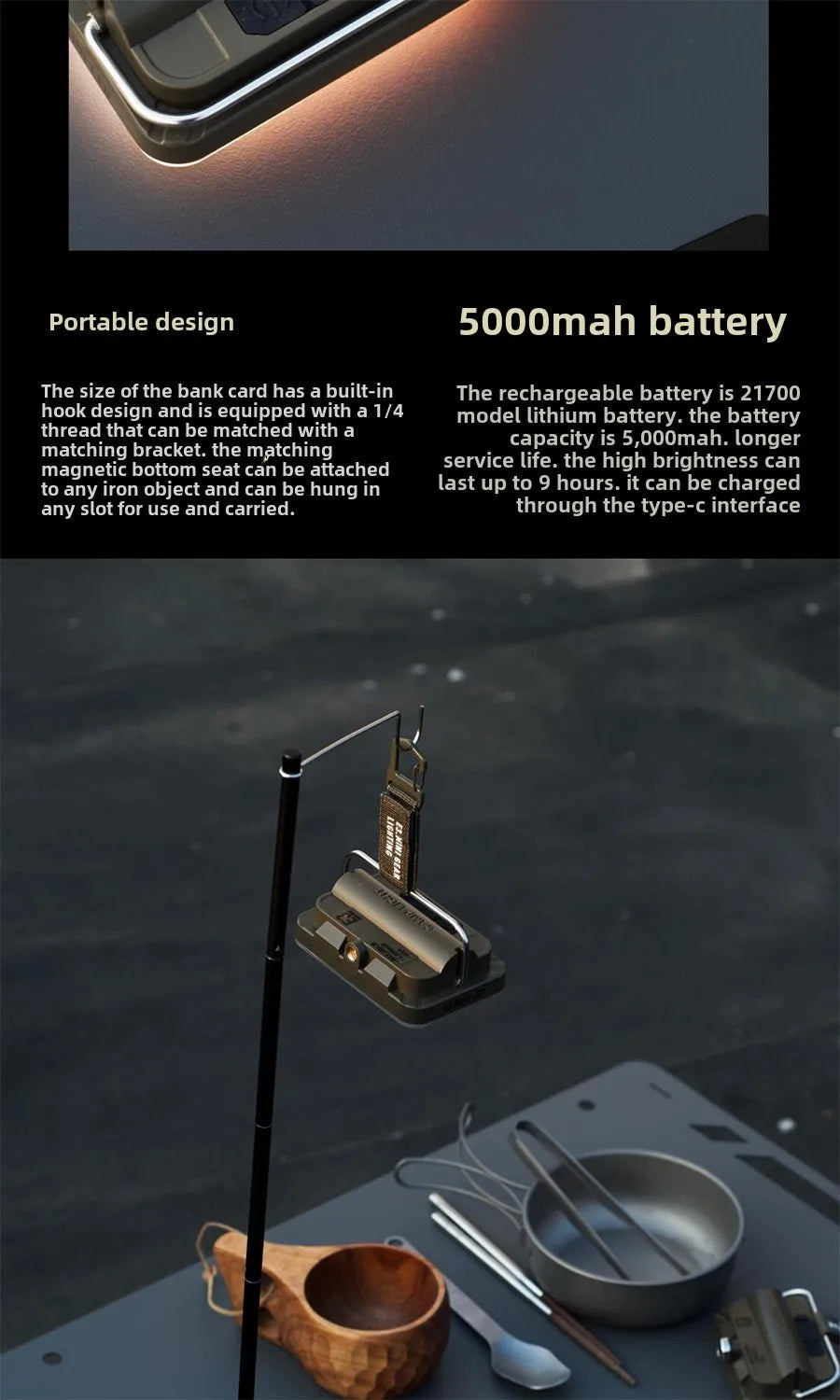 5000Mah LED Camping Tent Light Rechargeable Outdoor Emergency Lighting
