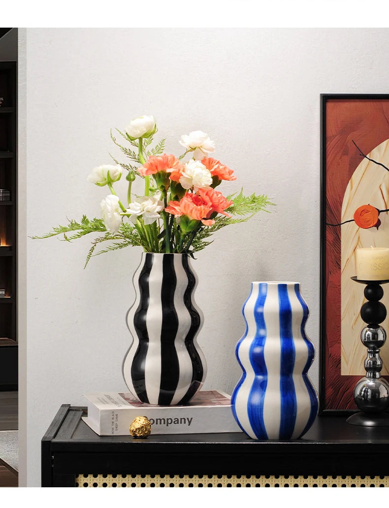 Colorful Striped Ceramic Vase and Plant Pot