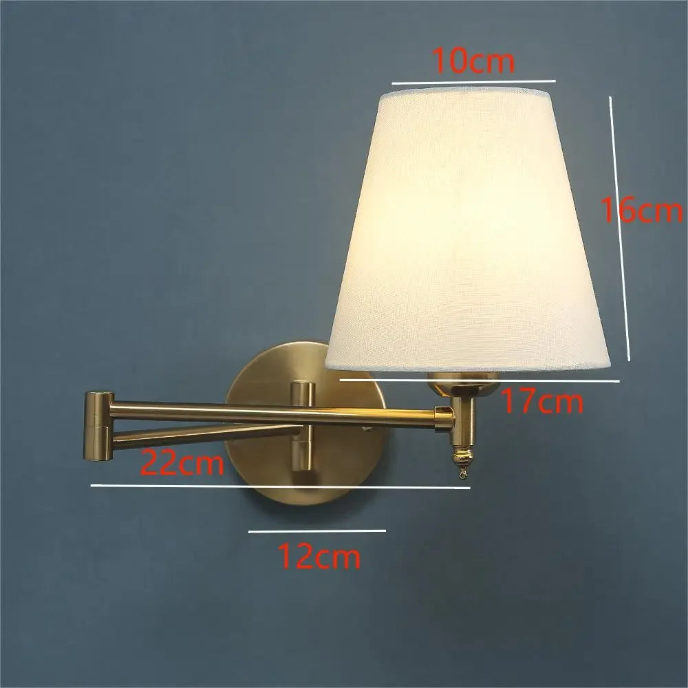 LED American Wall Lamp Folding Swing Arm Fabric wall light Bedroom Bedside Living Room Study StairwayMirror front wall lamp