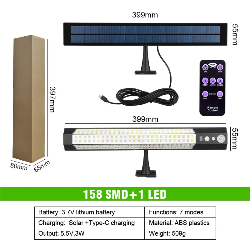 Solar Lights Outdoor Motion Sensor 158LED Flood Lights with Remote