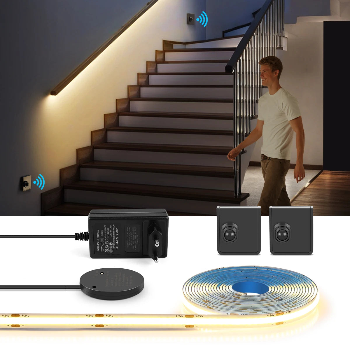 LED Stairs Night Light 5M 10M Portable PIR Motion Sensor Staircase 24V