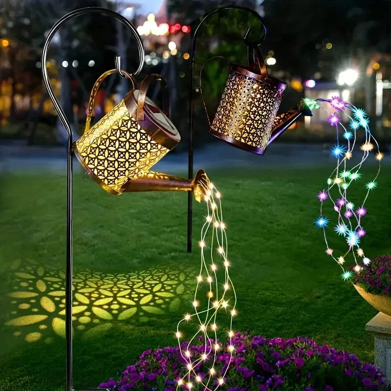 Large Retro Metal Lantern Solar Watering Can Light Outdoor Waterproof