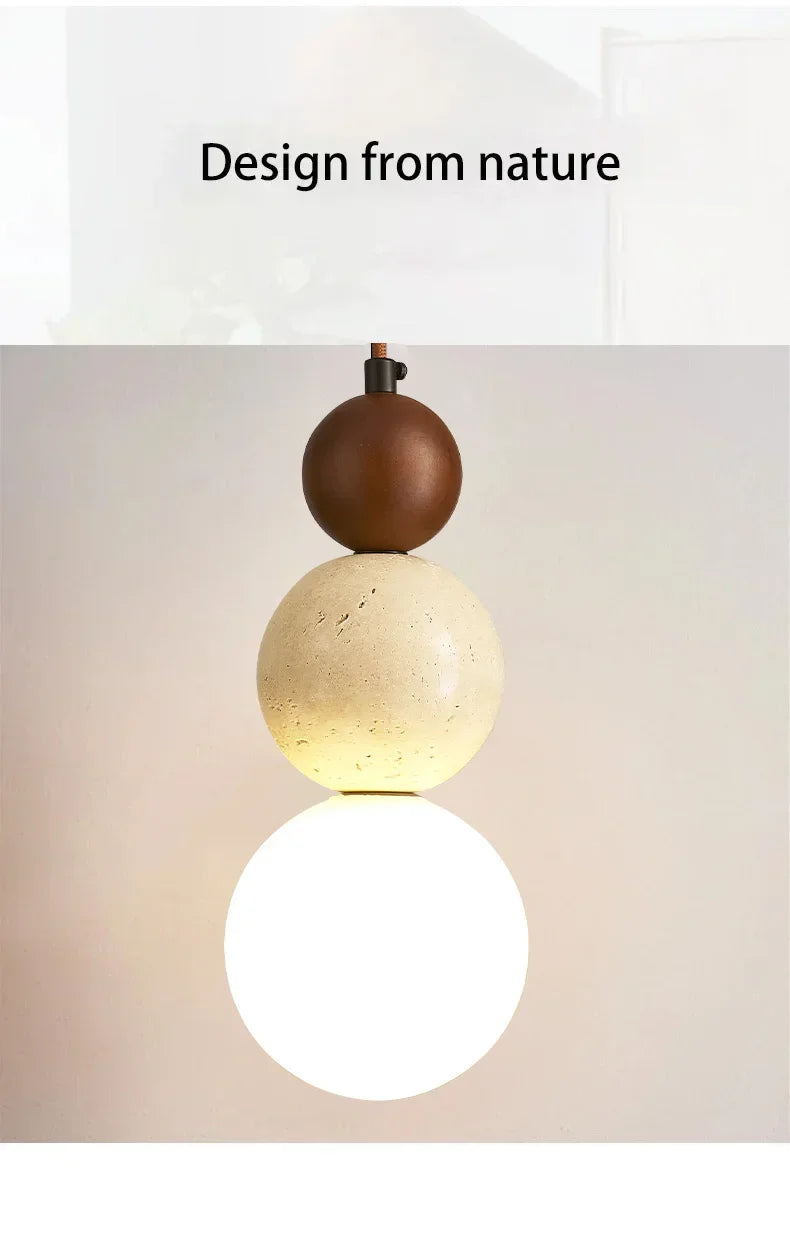 Cream Style Pendant Lamp Bedroom Bedside Led Chandelier Stone Wood