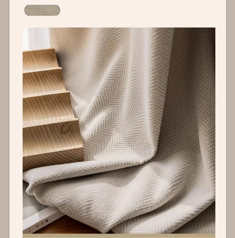Custom Size Herringbone Thicke Beige Chenille Curtains