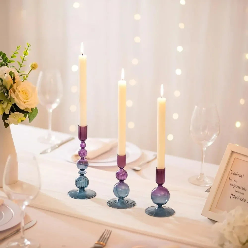 Wavy Glass Taper Candle Holders